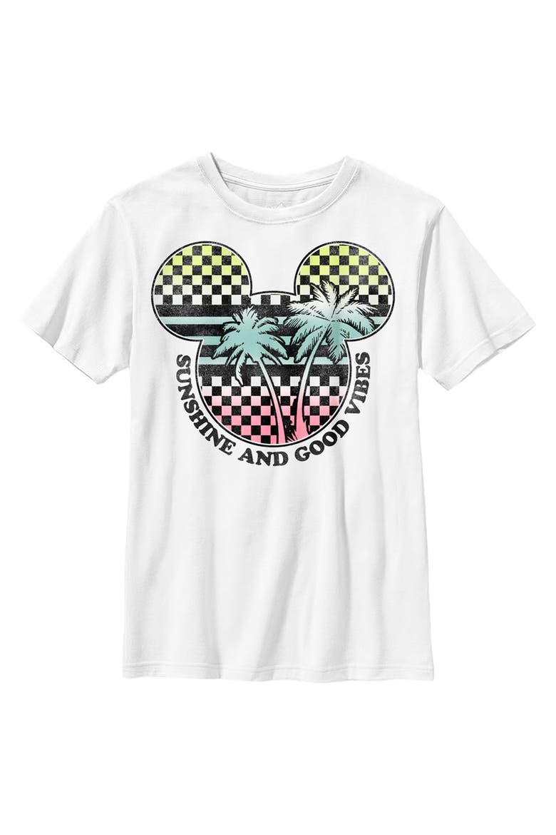 Boy's Mickey & Friends Checkered Sunshine and Good Vibes  Graphic T-Shirt, Main, color, White
