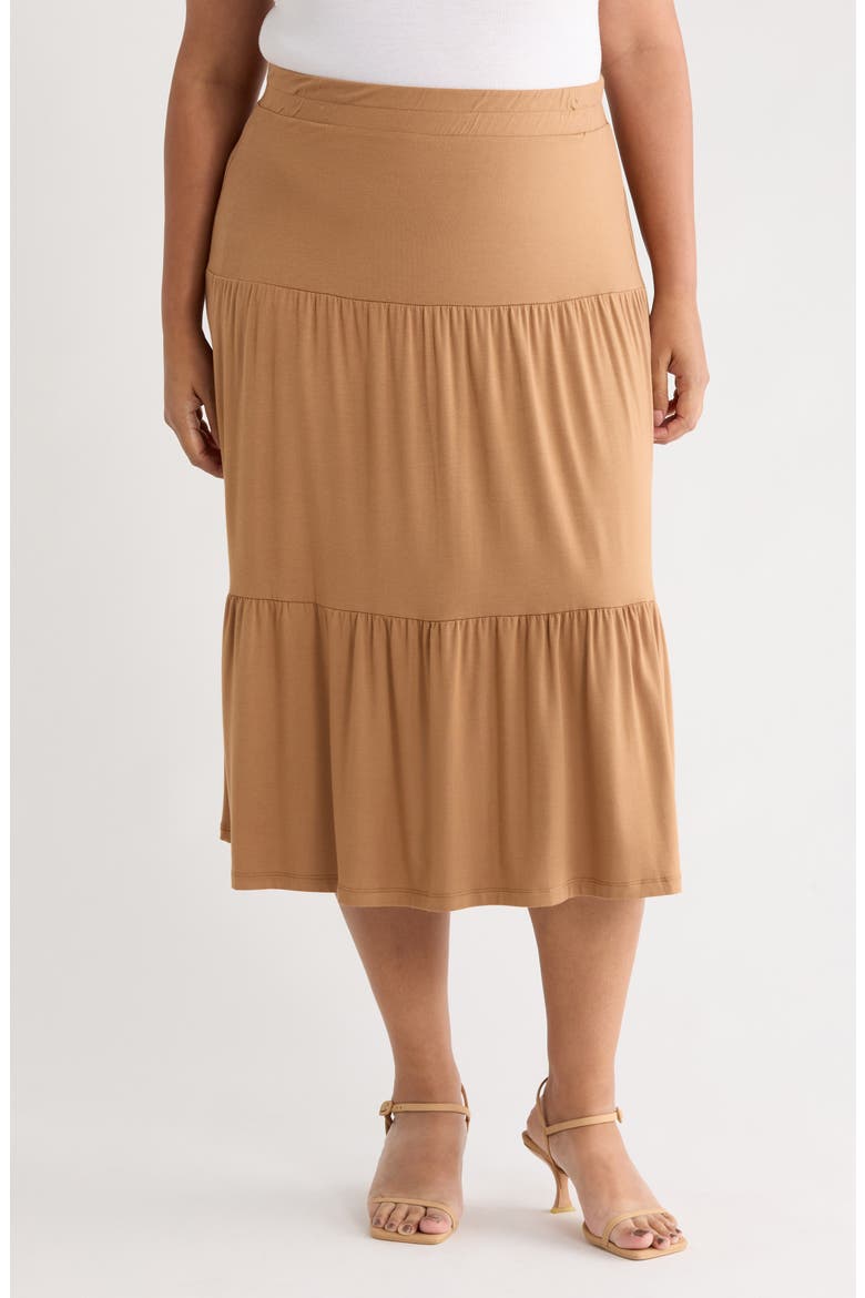 Tiered Jersey Maxi Skirt, Main, color, CARAMEL