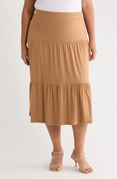 Tiered Jersey Maxi Skirt (Plus)