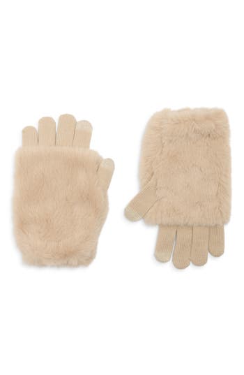 Steve Madden Cozy Faux Fur Sleeve Gloves In Brown