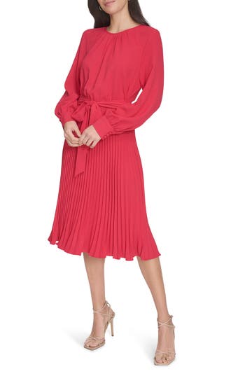 Aerowash Long Sleeve Pleated Midi Dress