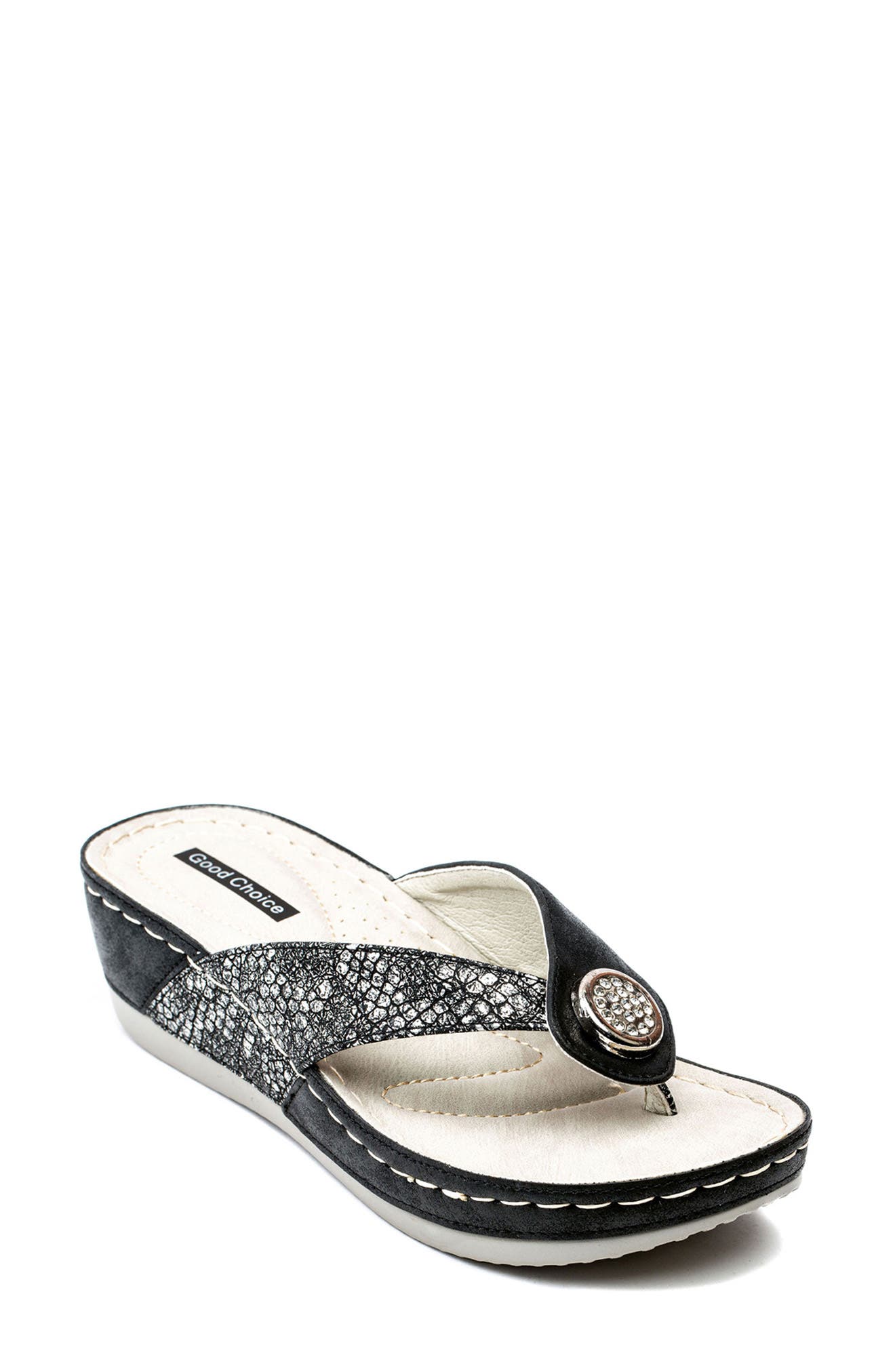 GC SHOES Dafni Snakeskin Embossed Wedge Sandal