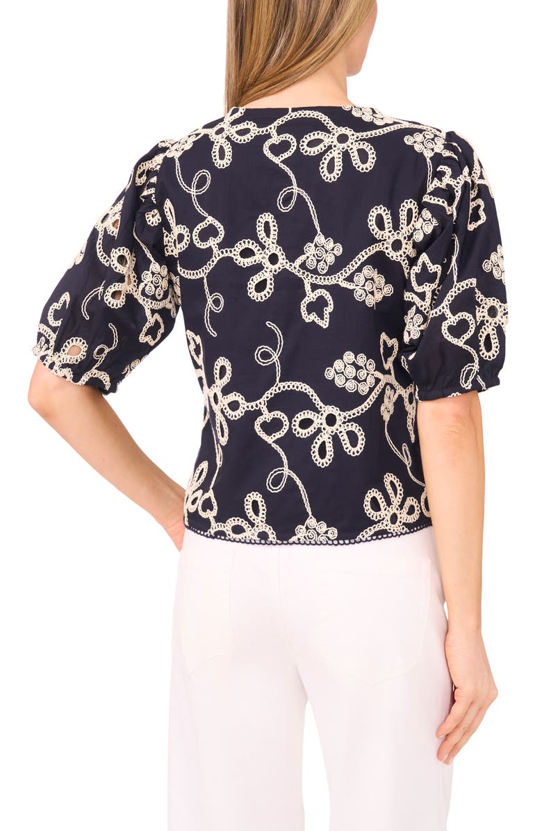 CeCe Embroidered Puff Sleeve Cotton Top, Alternate, color, Night Shade