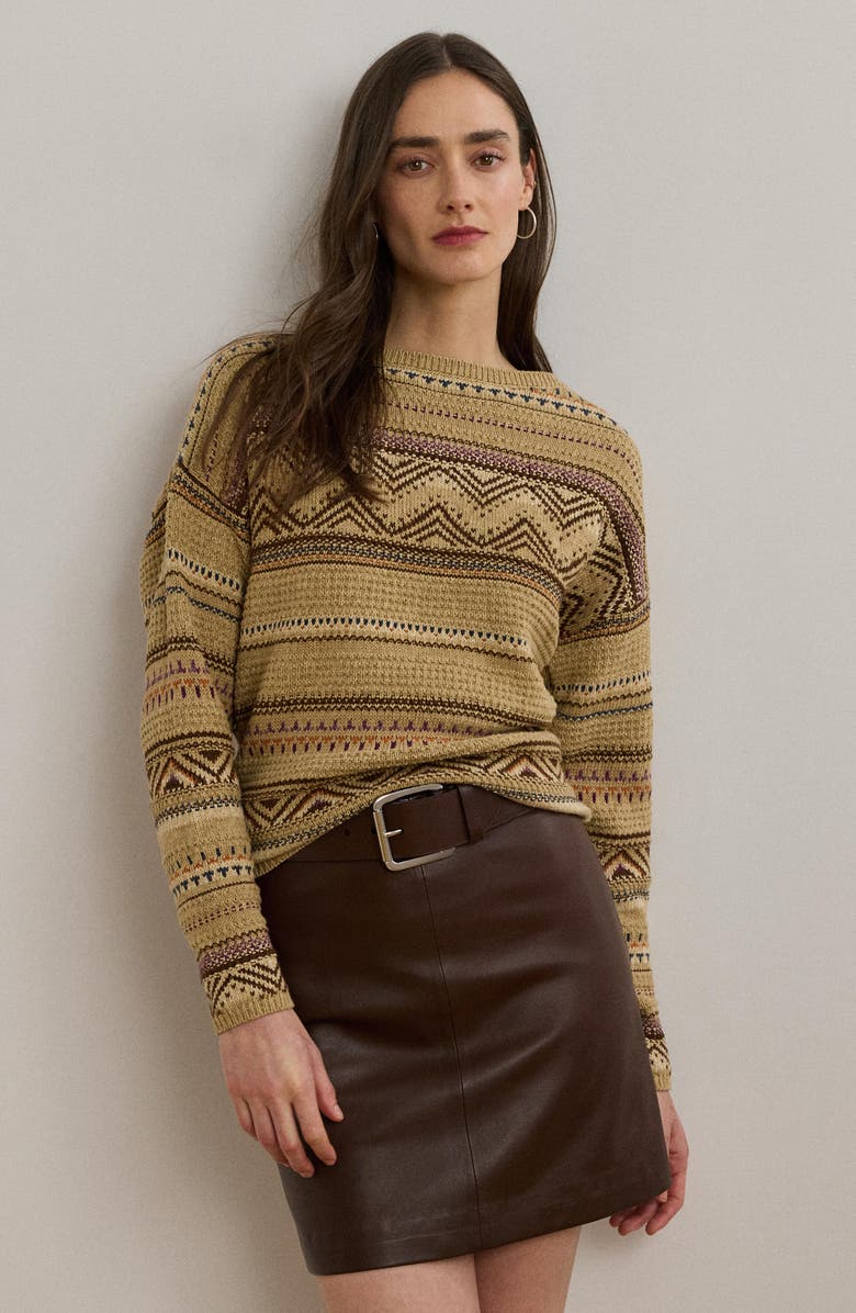 Lauren Ralph Lauren Geo Stripe Cotton & Linen Sweater, Alternate, color, Tan Multi