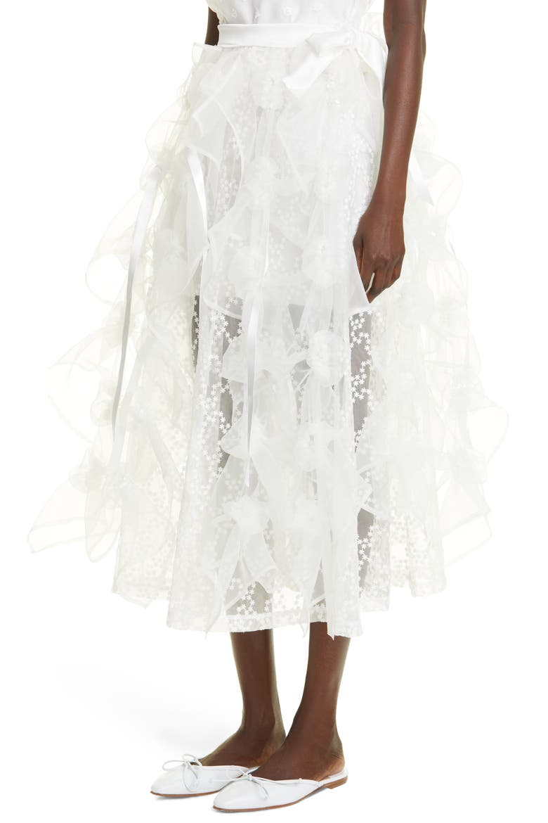 Embroidered Organza Bubble Skirt, Alternate, color, IVORY
