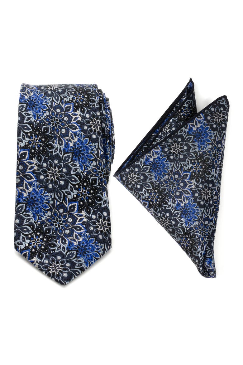 Navy Floral Silk Tie & Pocket Square, Main, color, NAVY
