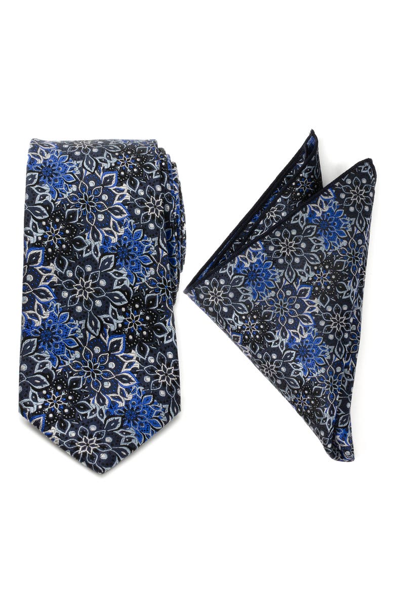 Cufflinks, Inc. Navy Floral Silk Tie & Pocket Square, Main, color, Navy