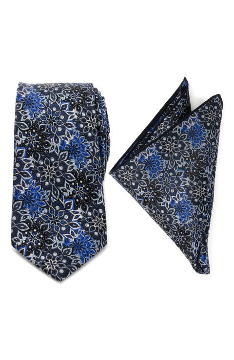 Navy Floral Silk Tie & Pocket Square