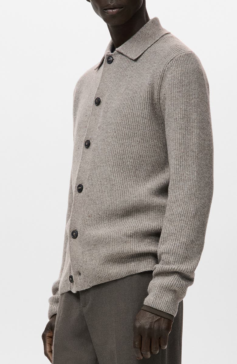 MANGO Rib Collar Cardigan, Alternate, color, Medium Brown Grey