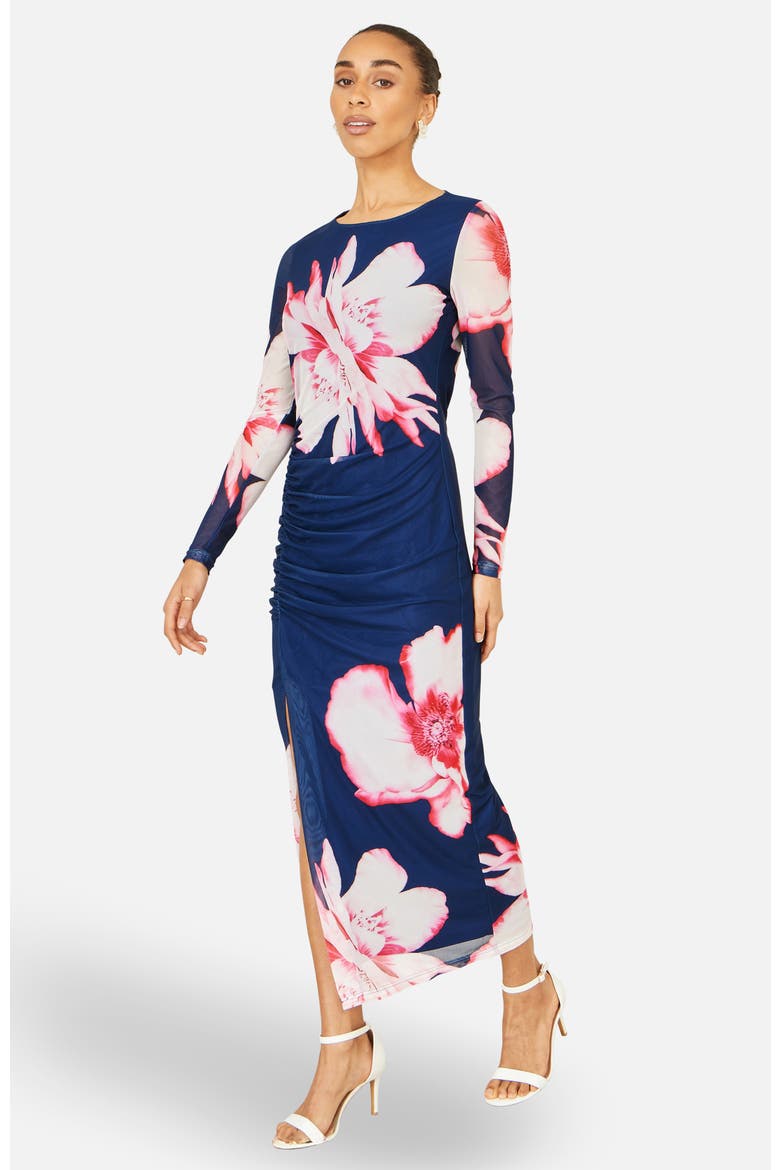 Long Sleeve Mesh Maxi Dress, Main, color, Navy