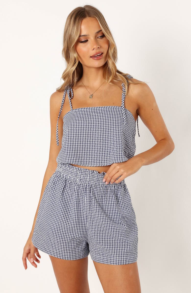 Petal & Pup Callum Gingham Crop Camisole & Shorts Set, Alternate, color, Navy Gingham