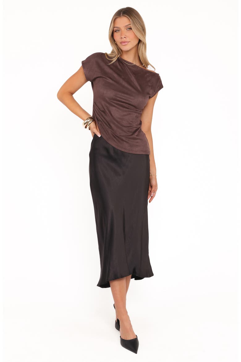 Vaila Faux Suede One-Shoulder Top, Alternate, color, CHOCOLATE