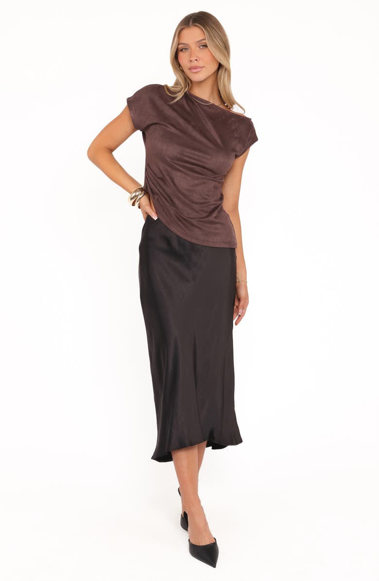 Petal & Pup Vaila Faux Suede One-Shoulder Top, Alternate, color, Chocolate