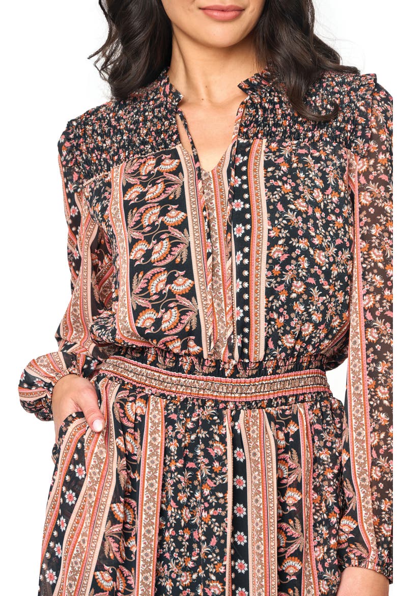 The Leyla Floral Print Long Sleeve Maxi Dress, Alternate, color, SPICED CORAL