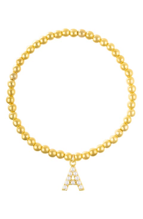 Faux Pearl Initial Charm Beaded Bracelet