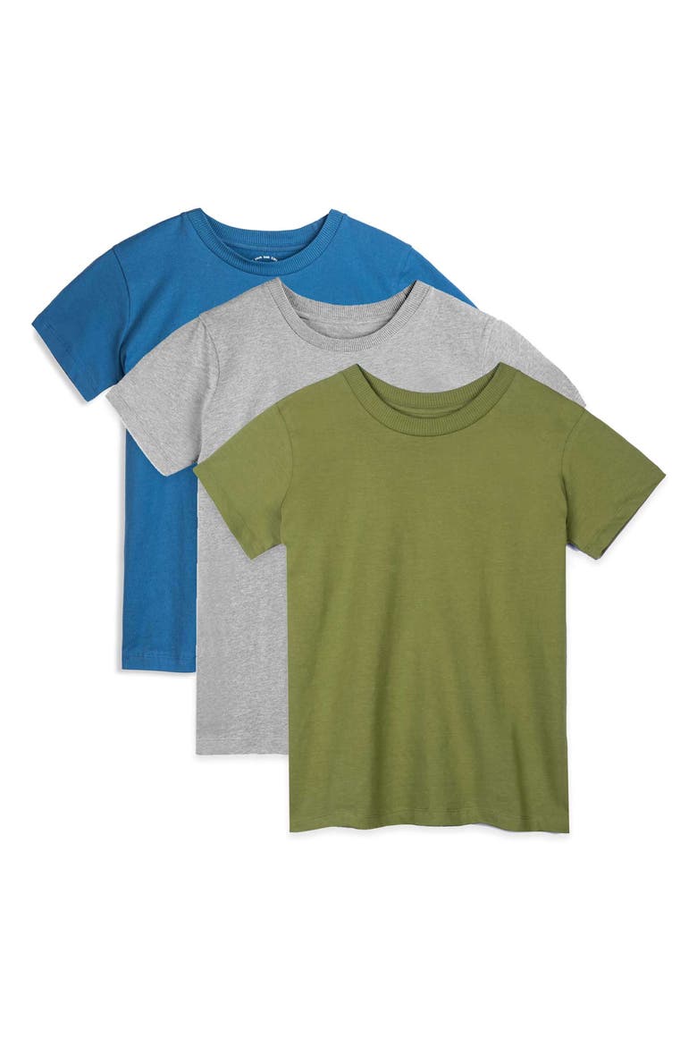 Organic Cotton Kids Short Sleeve T-Shirt 3-pack, Main, color, Blue, Gray and Olive