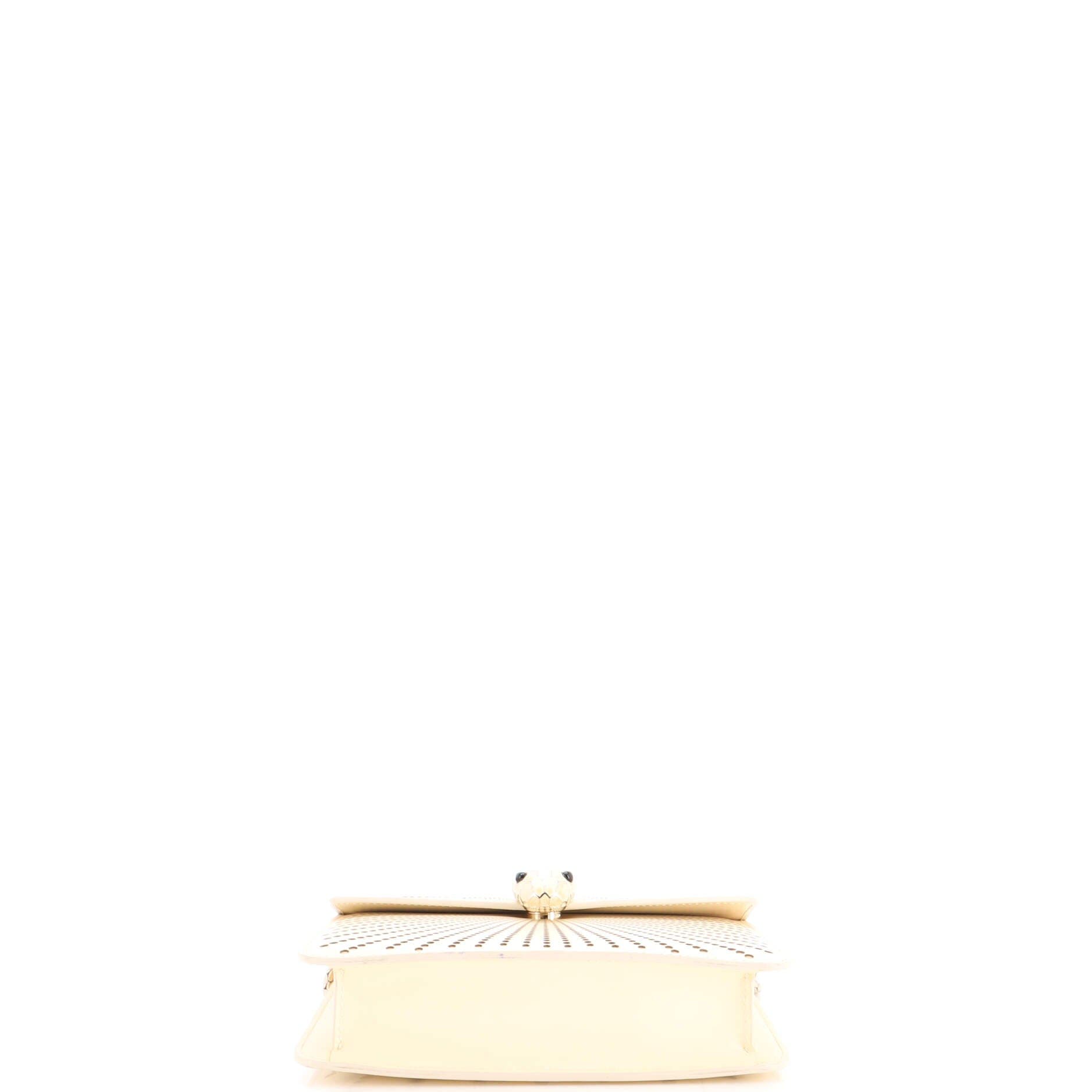 Serpenti Forever Square Shoulder Bag Laser Cut Leather Small, Alternate, color, White