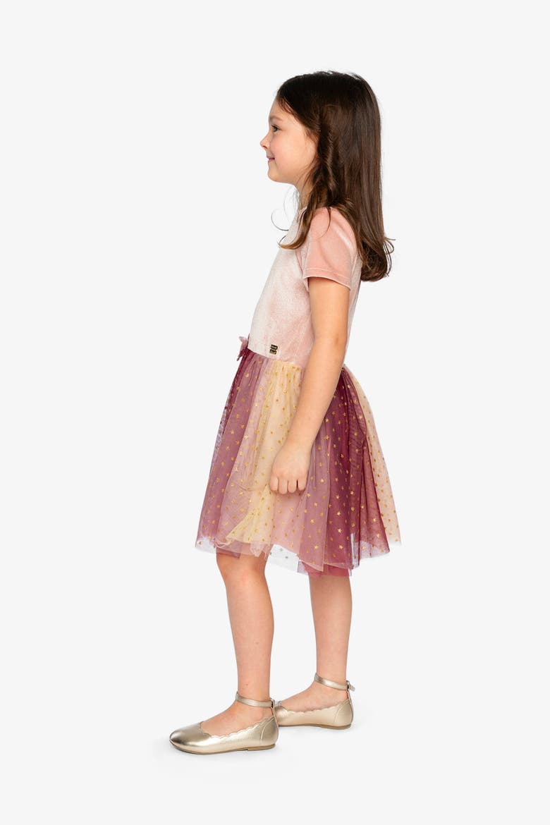 Bi-Material Bow Belt Star Mesh Dress, Alternate, color, Pink