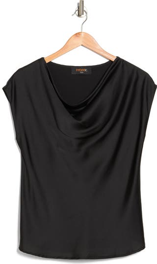 Cowl Neck Cap Sleeve Satin Top