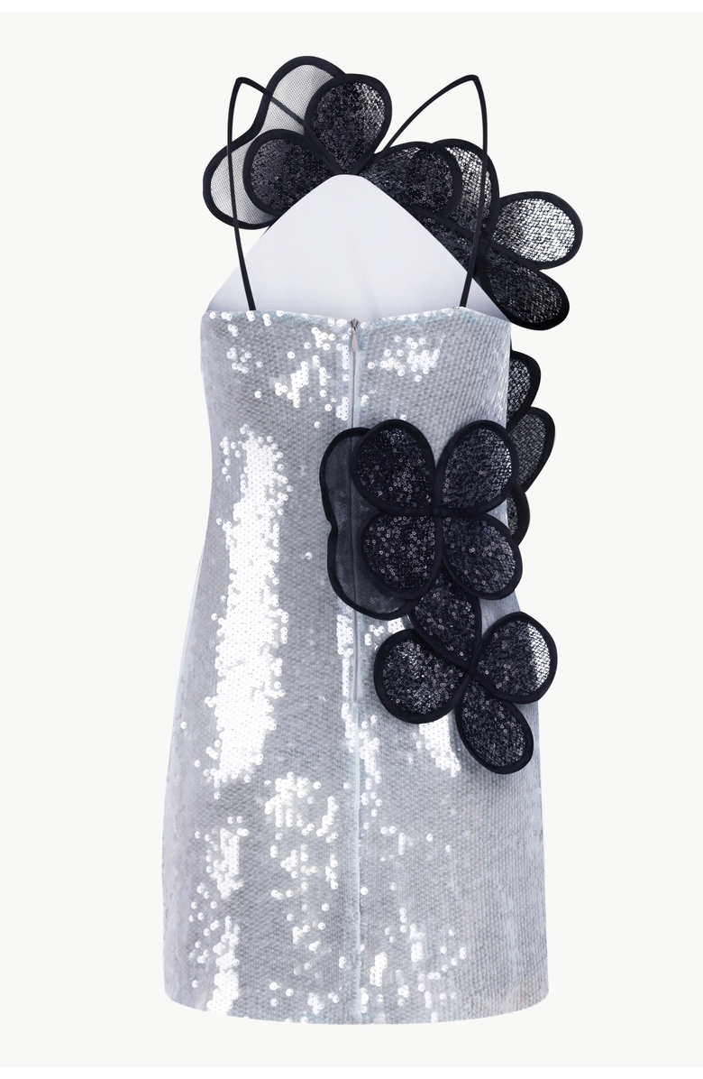 Malva Florea Sequin Mini Dress With Layered Floral Appliqus, Alternate, color, Light Blue