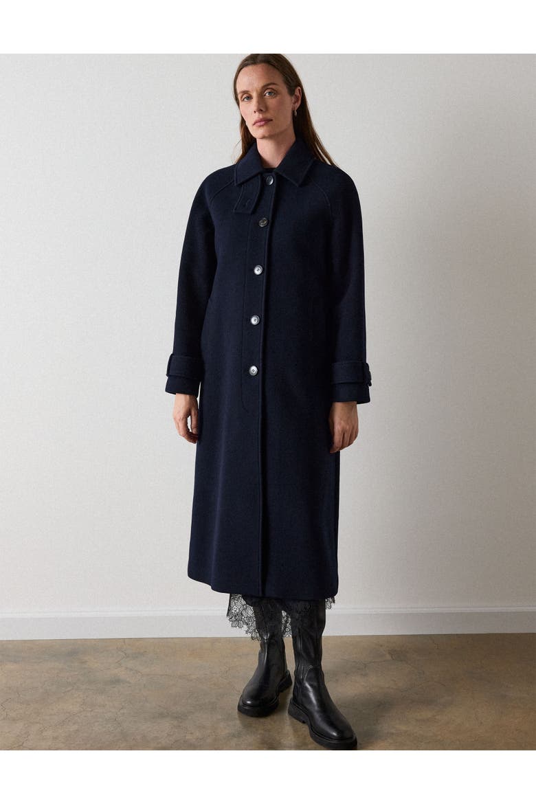 Funnel Neck Longline Coat, Main, color, Navy