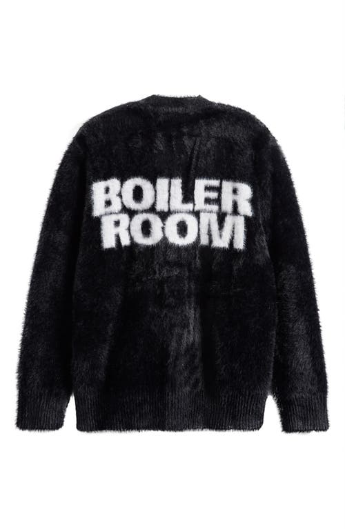 Boiler Room Hairy Faux Fur Cardigan In Black