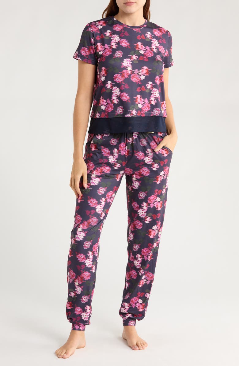 Ted Baker T-Shirt & Joggers Pajamas, Main, color, Peony Glitched