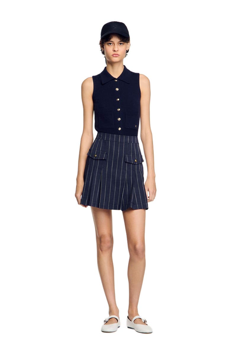 SANDRO Mini striped pleated skirt, Alternate, color, 