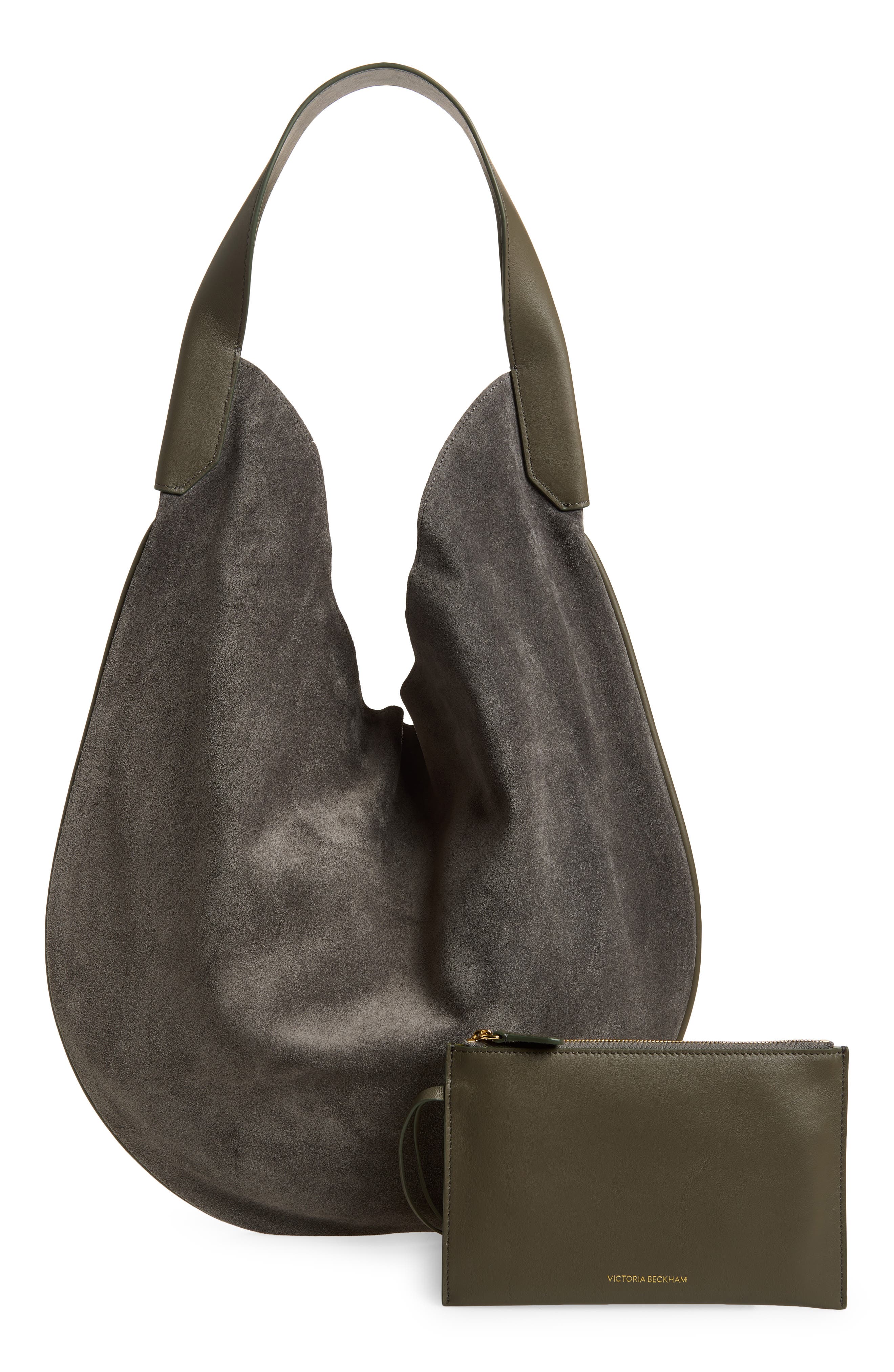 Victoria Beckham The Dia Soft Suede Hobo Bag, Alternate, color, Pebble Grey