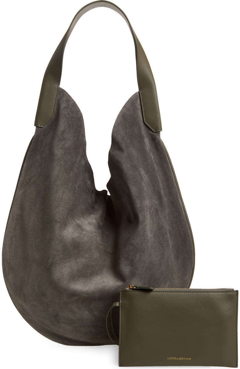 Victoria Beckham The Dia Soft Suede Hobo Bag, Alternate, color, Pebble Grey
