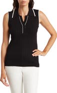 Adrianna Papell Tipped Sleeveless Polo Sweater