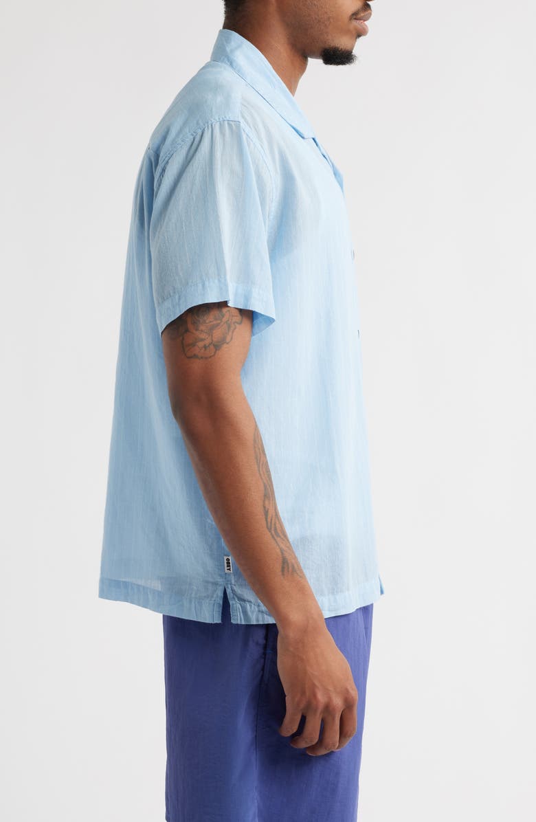 Obey Donnie Stripe Short Sleeve Cotton Button-Up Shirt, Alternate, color, Cerulean Multi