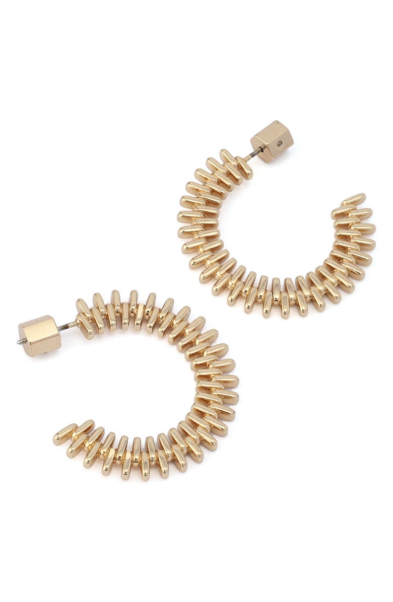 AllSaints Zipper Tooth Hoop Earrings, Alternate, color, Shiny Gold