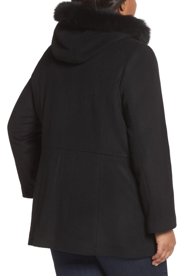 Genuine Fox Fur Trim Hooded Wool Blend Jacket, Alternate, color, BLACK