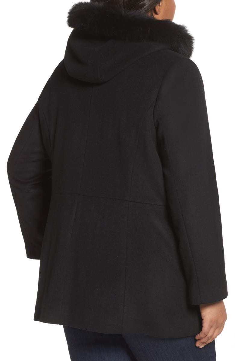 SACHI Genuine Fox Fur Trim Hooded Wool Blend Jacket, Alternate, color,