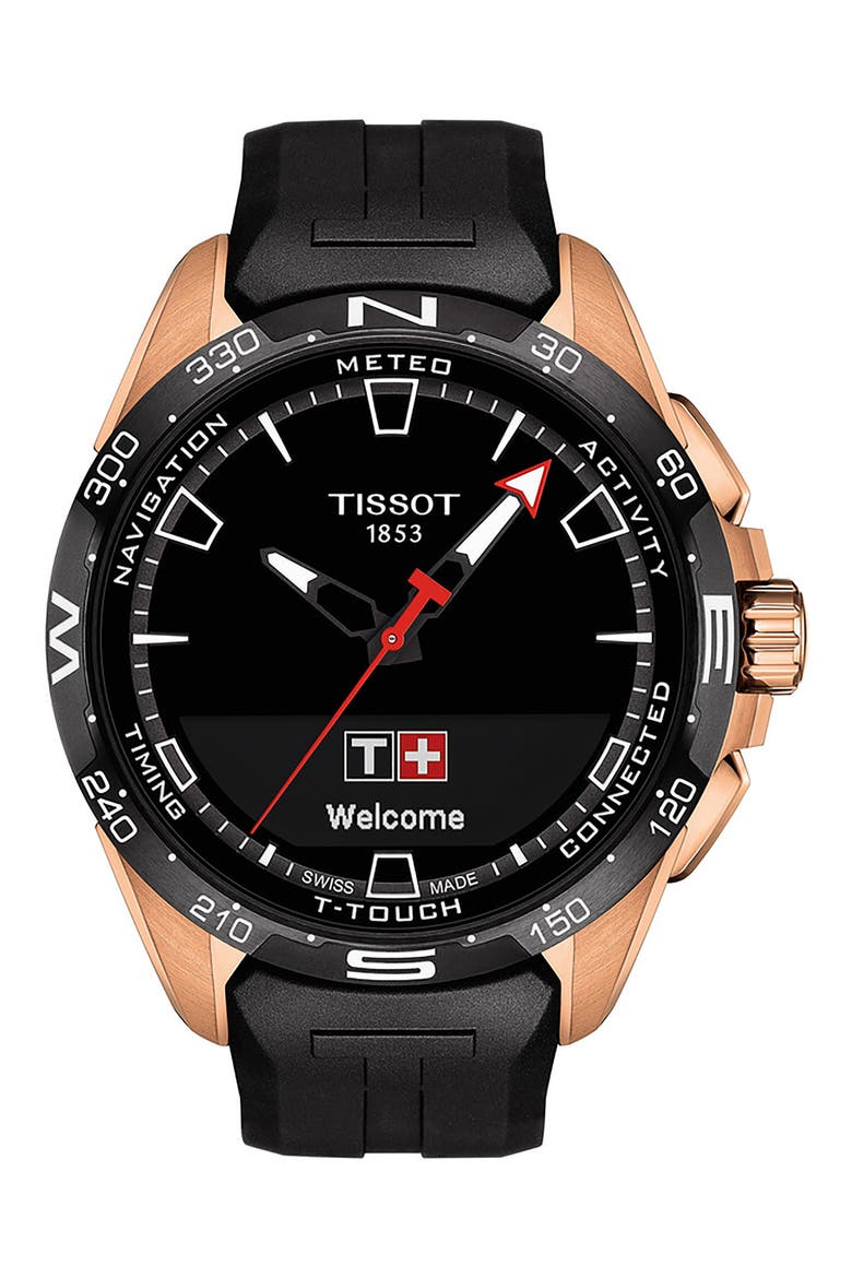 T-Touch Connect Solar Smart Silicone Strap Watch, 47.5mm, Main, color, ROSE GOLD