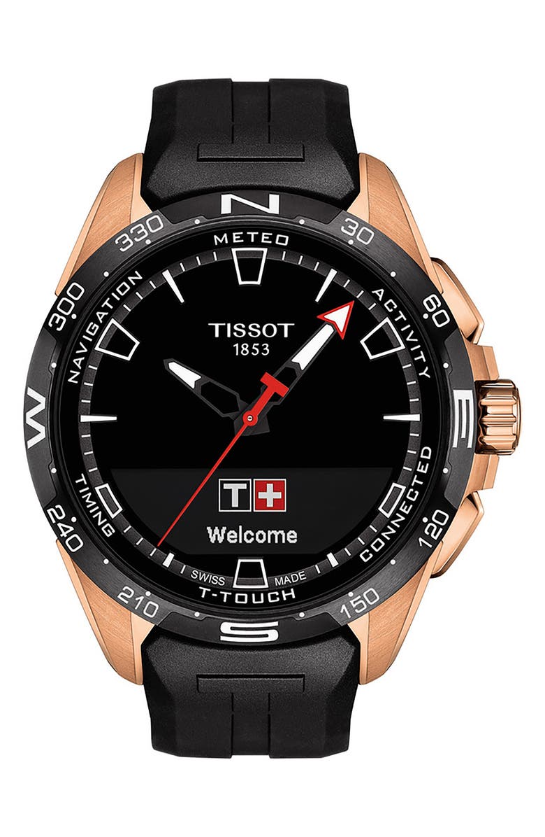 Tissot T-Touch Connect Solar Smart Silicone Strap Watch, 47.5mm, Main, color, Rose Gold