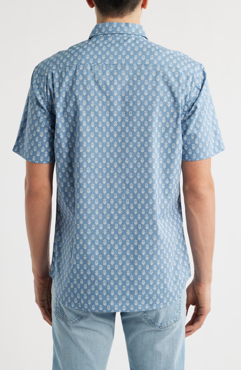 Faherty Playa Short Sleeve Stretch Organic Cotton Button-Down Shirt, Alternate, color, Blue White Bloom