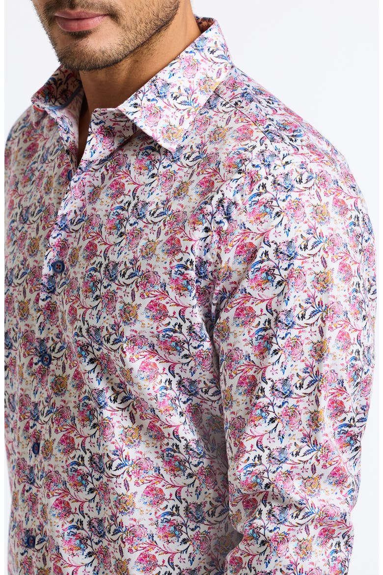 Andaman Floral Stretch Cotton Button-Up Shirt, Alternate, color, PINK MULTI