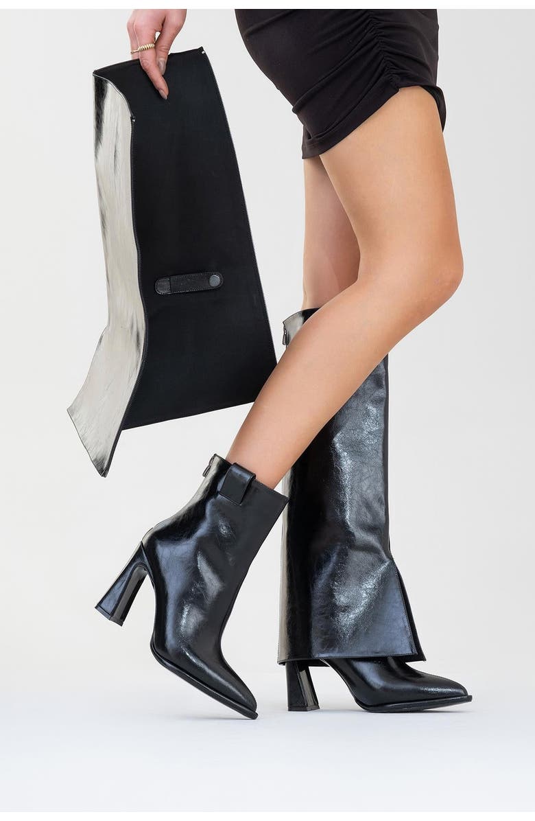 Prologue Shoes Aja Block Heel Convertible Knee High Boot, Alternate, color, Black Faux Leather