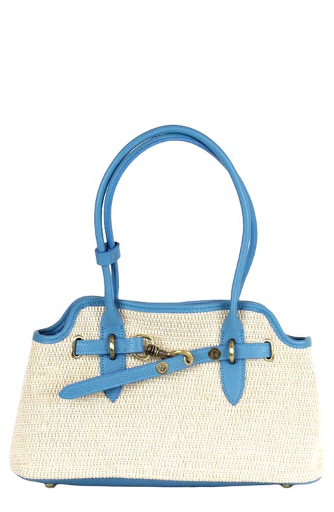 Marlow Raffia & Leather Shoulder Bag