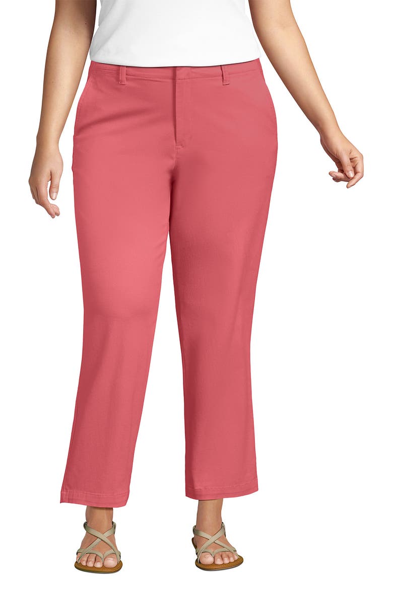 Plus Size Mid Rise Classic Straight Leg Oxford Stripe Ankle Pants, Main, color, Soft Mojave Rose