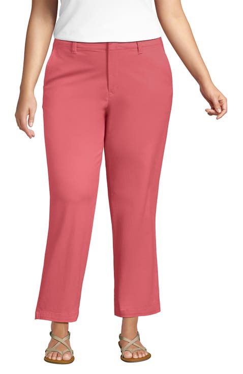 Plus Size Mid Rise Classic Straight Leg Chino Ankle Pants