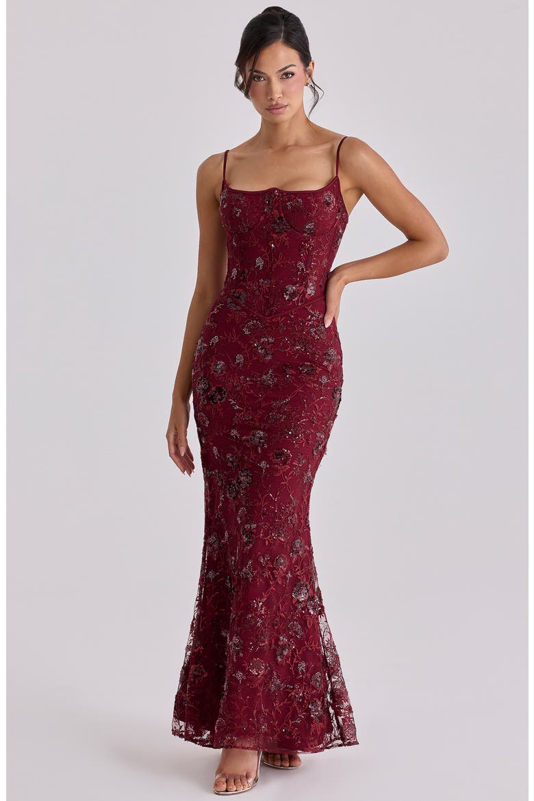 Naima Hand Beaded Gown, Alternate, color, WINE