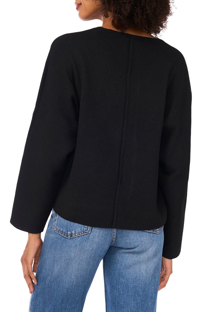 Vince Camuto V-Neck Ribbed Sweater, Alternate, color, Rich Black