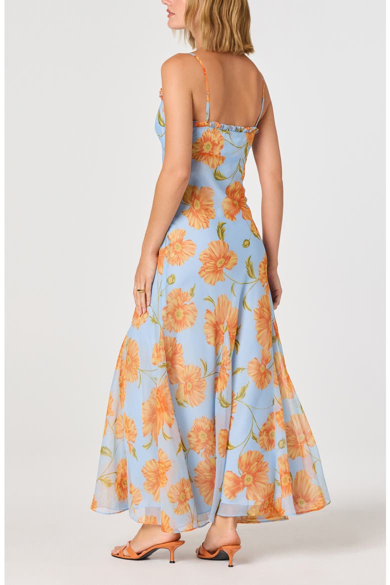 Maeryn Floral Chiffon Maxi Dress, Alternate, color, BLUE ORANGE FLORAL