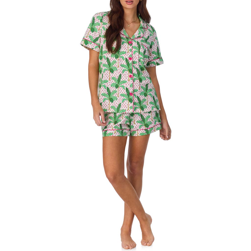 Shop Bedhead Pajamas Print Stretch Organic Cotton Jersey Short Pajamas In Palm Point