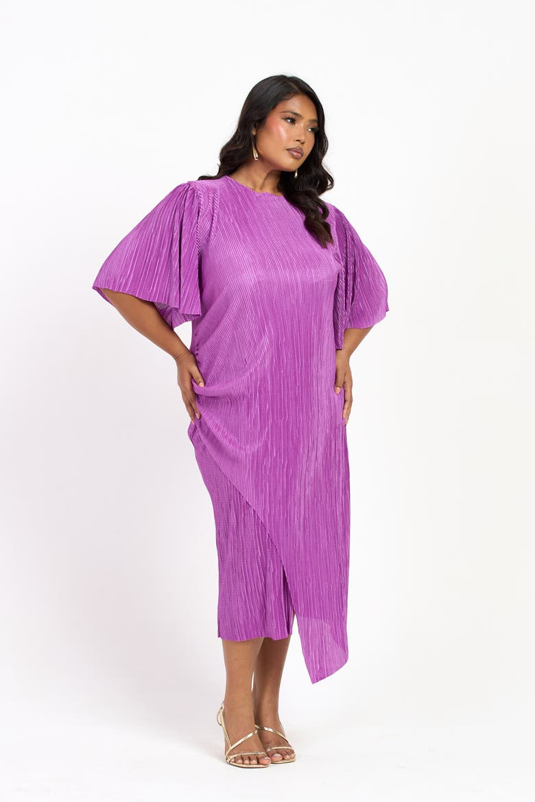Ruched Side Flutter Sleeve Midi Dress, Alternate, color, Purple
