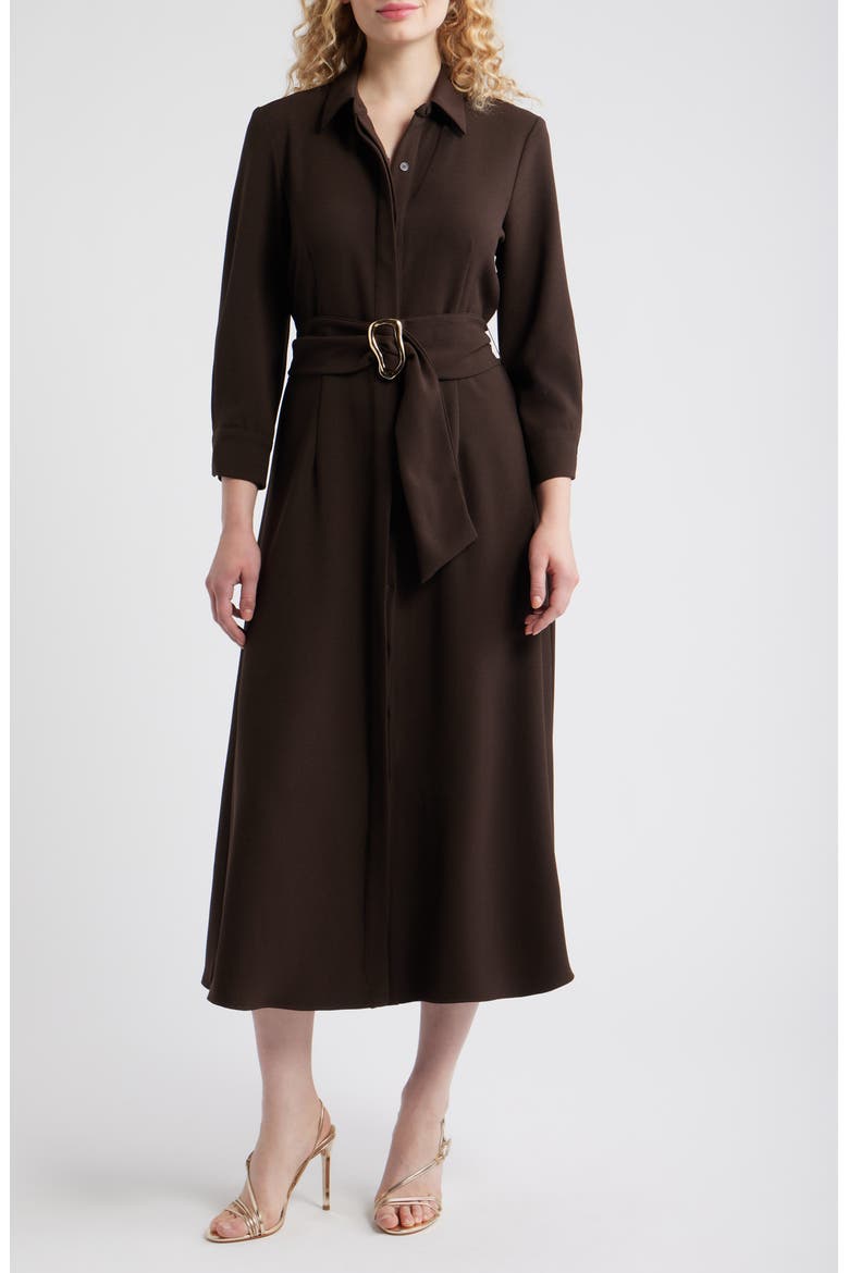 Belted Midi Shirtdress, Main, color, BROWN