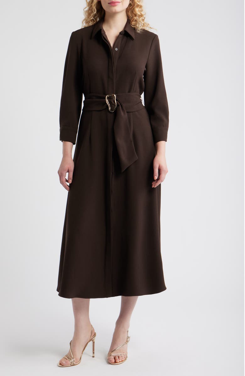 Julia Jordan Belted Midi Shirtdress, Main, color, Brown